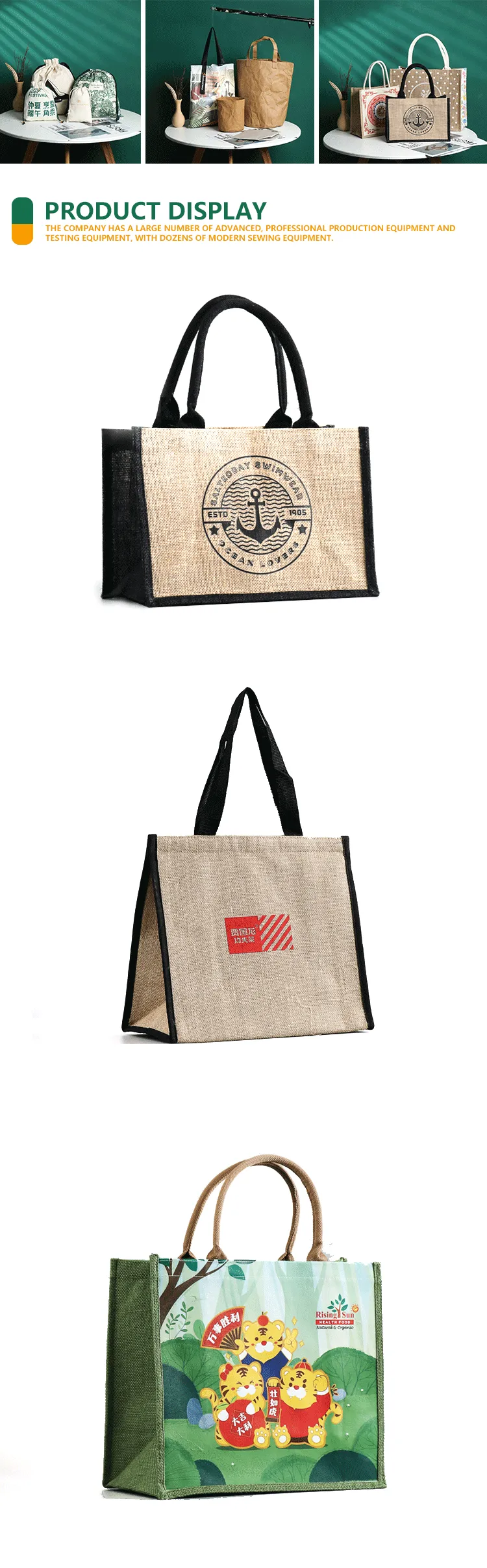 Wholesale Portable jute tote bag with canvas pocket
