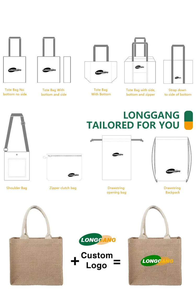 Burlap Jute Shopping Tote Beach Bag With custom Logos
