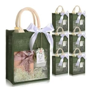 Emballage de sac à main personnalisé avec Windows, souvenirs cadeaux de festival, sac en jute vert shopping en gros