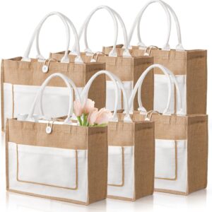 Jute Tote Bags, 16.5″x 13″x 7″ Large Burlap Tote Bag with Handles, Beach Bag for Women, Grocery Bridesmaid Bag Weaving Tote Bags for Beach, Wedding, Shopping, Travel