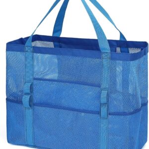Beach Bag Large Waterproof Foldable Tote for Women with Zipper Mesh Pockets for Pool Swim Travel Everyday