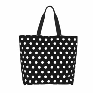 Customized Logo Women’s Dot Retro Clothing Store Handbag Canvas Waterproof Cartoon Print Reusable Shopping Bag