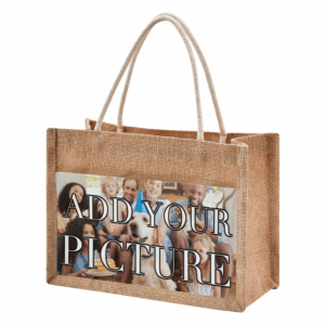 Personalized Jute Tote Bags with Handles & Zipper Custom Reusable Shopping Grocery Bags Burlap Bags with Front Canvas Pocket Gift Bags