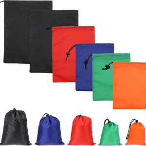 6 PCS Waterproof Drawstring Bag, Polyester Small Drawstring Bags in Different Size for Sports, Gym, Travel, Yoga, Swimming, Beach (6 Colors)