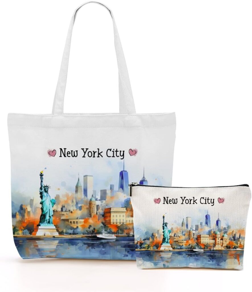 Jeilink Las Vegas Nueva York Chicago Paris Tote Bolso de tela Kit de maquillaje para el trabajo Compras Viajes Cumpleaños Navidad