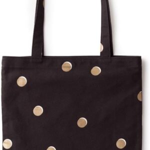 Kate Spade New York Bolso de lona mona para mujer, Bolso de playa de lona negro, Bolso de libro con bolsillo, Scatter Dot