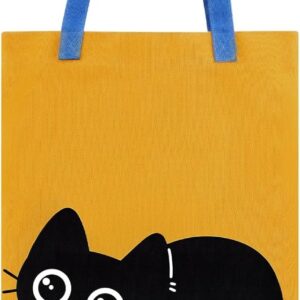 Sac fourre-tout en toile mignon avec poche intérieure pour femmes : sac noir en tissu en coton réutilisable avec motif et queue de chat pour le déjeuner, les courses, la salle de sport et la plage