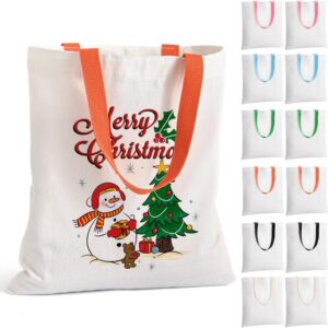 Sacs fourre-tout en toile pack de 12 oz en vrac, sacs fourre-tout en coton blanc de 10 oz sacs de courses réutilisables sacs de courses avec poignées colorées sacs cadeaux personnalisés pour femmes, bricolage de Noël, blanc