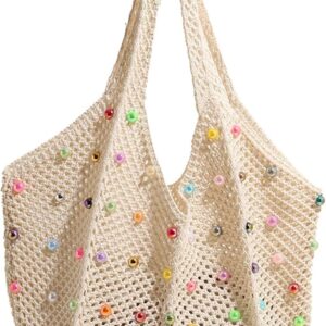 Bolso de hombro de ganchillo bohemio con cuentas de colores | Bolso estético hippie colorido para mujer