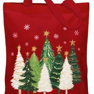 Sac fourre-tout en toile de Noël Whaline Sapin de Noël Floco de neige Sac d’épicerie Sac cadeau réutilisable rouge pour les fournitures de fête d’hiver, 13,4 x 15,7 pouces