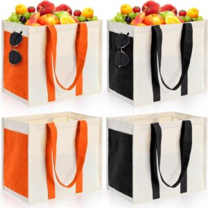 Bolsas de la compra reutilizables de 4 paquetes, bolsa de lona resistente con bolsillos laterales, bolsas plegables con asa y bolsa multiusos grande para compras, playa, picnic, naranja, negra