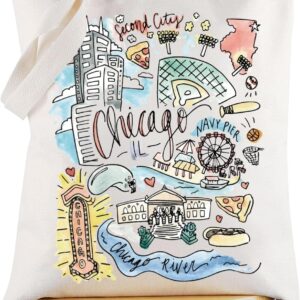 Travel Tote Bag Chicago Souvenir Gift Chicago Landmarks Shoulder Bag Chicago City Merch