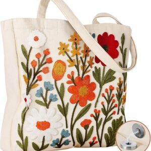 Sac fourre-tout en toile brodant pour femmes – Sac à bandoulière réutilisable avec boucle Sac à bandoulière esthétique pour les courses, les courses