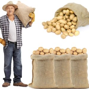 ANPHSIN 4Pcs Breathable Natural Burlap Bags – 19.5″x35″ Reusable Thicken Jute Potato Onion Food Storage Sacks with Rope