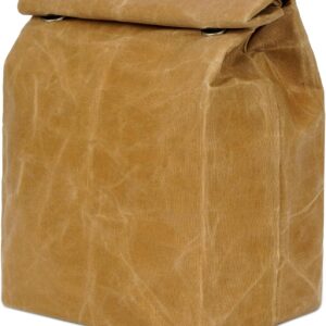 Bolsa de almuerzo de lona encerada ECHSRT para hombres aislada – LunchBox vintage reutilizable de papel marrón beige, impermeable y impermeable para trabajo, oficina, viajes, picnic