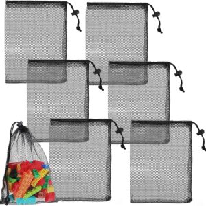 Black Mesh Drawstring Bags, 7.87 X 11.81 Inch Portable Nylon Storage Bags, Black Mesh Bag Drawstring for Jewelry Beach Collecting Gifts Travel Sports Storage
