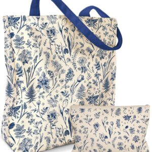 Sac fourre-tout en toile Aesthetic Pack 2 – avec sac maquillage pour femmes sac réutilisable pour la salle de sport, les voyages, le travail