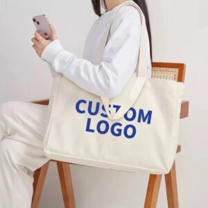 Logo personnalisé sac à main écologique en toile organique anti-poussière, sac en coton de mariage en toile, sac d’épaule de plage de grande capacité