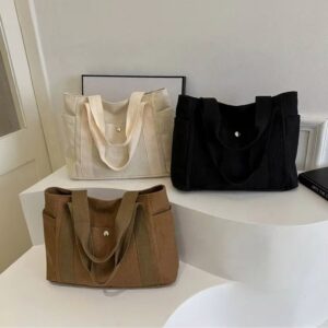 Logo personnalisé imprimé, grand sac décontracté en toile réutilisable, sac à main en coton, sac de plage shopping avec poche