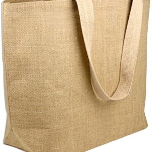 Large Reusable Jute Tote Bags Burlap Totes with Cotton Handles and Interior Lining Beach, Pool, Shopping 22″ x 16″ x 6″ Natural
