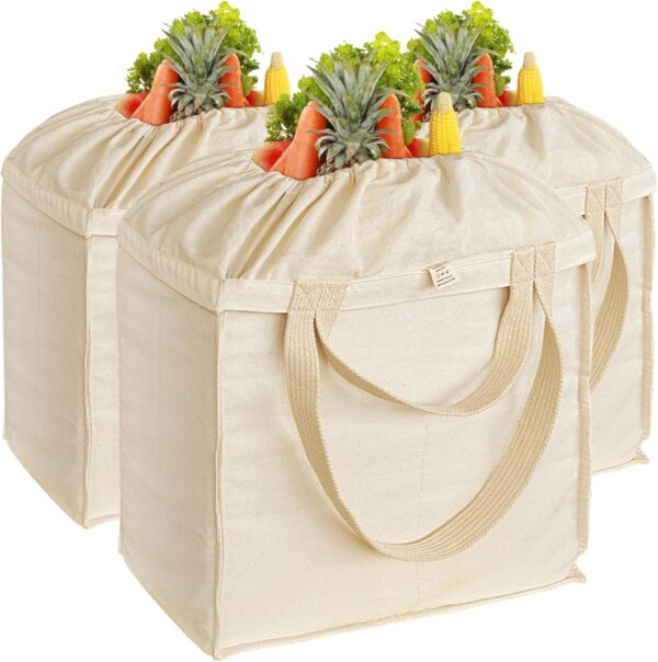 Reusable Grocery Bags – Canvas Tote Bag for Shopping Groceries with Handles, XL Set, Heavy Duty, Foldable, Washable