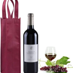Wine Gift Bag – 24 Pack, Non-woven Wine Bags with Handles, Dark Red