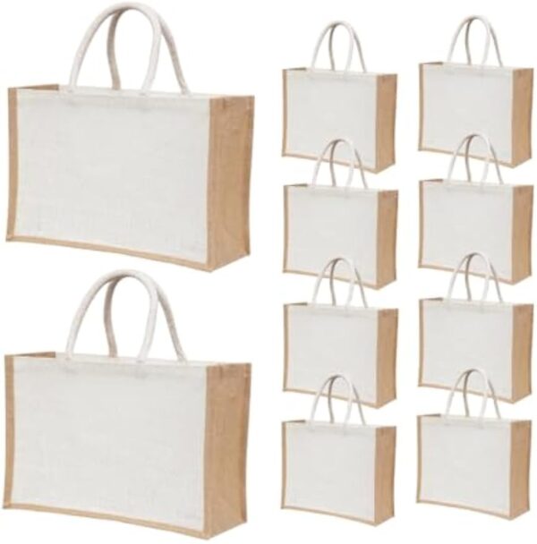 Large Reusable Jute Burlap Tote Bags – 15.8″×11.9″×5.9″, Eco-Friendly Shopping & Beach Bags with Handles Bridesmaid Gift Tote, Wedding Favor Totes, Return Gift Bag