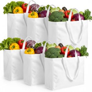 Canvas Grocery Bag Reusable Grocery Bags with Long Shoulder Strap and Short Handle Washable Canvas Grocery-Bags Foldable for Home & Shopping(6 Pack)