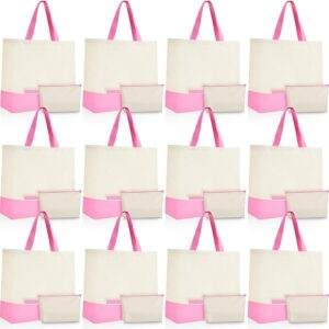 Canvas Tote Bags Bulk with Zipper Cosmetic Bags 18.5″ Cotton Canvas Bag with Handles Reusable Shopping Bags
