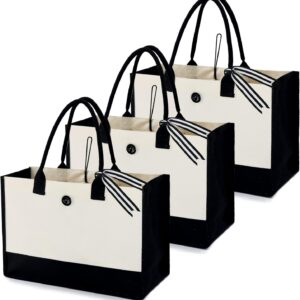 Canvas Tote Bags Bulk Personalized Gifts for Women 3 Packs Blank Plain Birthday gifts Beach Bags, wholesale for DIY, Wedding, a Great Gift for Best Friends, Teachers, Mom