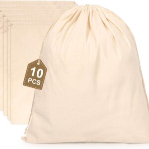 Cotton Storage Bags with Drawstrings, X-Large 14x17inch Multipurpose Canvas Fabric Bread Bags, Reusable Muslin Bulk Flour Sack Bags, Natural Potato Onion Storage Bags, Cloth Shoe Bags