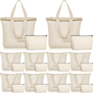 Tote Bag with Zipper, Cotton Canvas Makeup Bag Kitchen Reusable Grocery Pouch Blank Canvas Totes with Handles