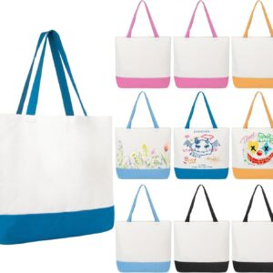 Large 12oz Cotton Blank Canvas Tote Bag Bulk, Reusable Grocery Shopping Cloth Bag, Fashionable Two-Tone Tote for Crafts, DIY Your Creative Designs, Daily Essentials (18 x 15 x 5 Inch)