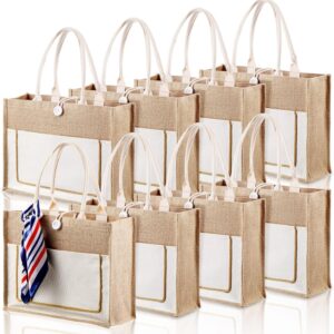 Burlap Tote Bags Bulk Large Jute Tote with Handles Reusable Canvas Gift Bags for Wedding Travel