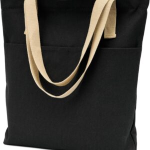 Canvas Aesthetic Tote Bag with Zipper and Pockets for Women Men