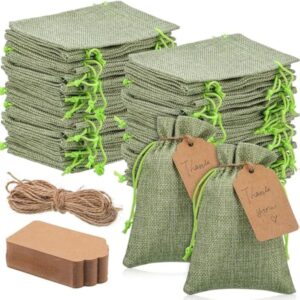 Burlap Gift Bags with 100 Pcs Kraft Paper Gift Tags with Drawstring Favor Bulk Burlap Sack Bags for DIY Wedding Party Craft