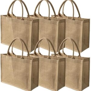 Jute Tote Bags with Handles – 15.4″x12.2″x5.9″ Burlap Gift Bags Bulk for Bridesmaids, Beach, Wedding, Bachelorette, Reusable Eco-Friendly Burlap Totes for DIY & Customization