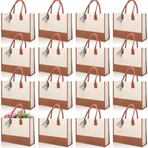 Canvas Tote Bags Initial Classic Present Personalized Canvas Beach Bag for Wedding, Birthday, Beach(Brown and White)
