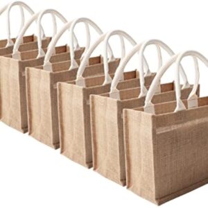 Small Reusable Tote Bags Natural Jute Christmas Gift Bags with Cotton Handles Tote Bags Wedding Bridesmaid Favors Burlap Bag Embroidery DIY Art Crafts Print Decoration,12.6″x8.3″x5.2″Pack