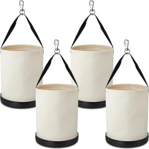 All Purpose Canvas Bucket Bag, Truck Tool Organizer with Plastic Bottom Metal Hook for Store Work Accessory, Load Capacity up to 150 Lbs (White)