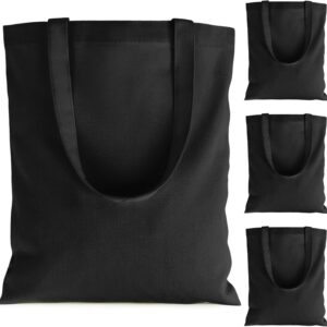 Black Canvas Tote Bag – 4 PCS Cotton Canvas Reusable Grocery Shopping Blank Tote Bag with Handles for Crafts DIY, Gift, Advertising Activity