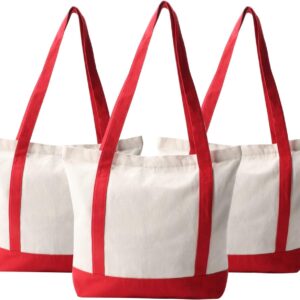 Zippered Canvas Tote Bags – 16.5″x14″x5″ Heavy Duty Plain Reusable Grocery Bags – 3 PCS Bulk Cotton Totes With Zipper