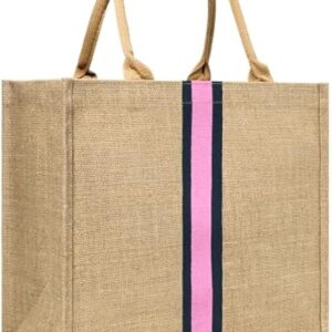 Burlap Tote Bags with Handles Stripe Printed Reusable Jute Bags for Valentine’s Mother’s Day Bachelorette Beach Party