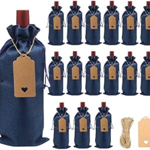 16 Pack Burlap Wine Bags, Jute Wine Gift Bags with Drawstring, Accommodates Regular 750 ml Bottles, Perfect for Weddings, Parties, Travel, Birthdays