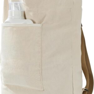Canvas Laundry bag, Washable Laundry backpack, Adjustable Straps, Large Front Pocket, Drawstring Closure (BEIGE, X-Large)