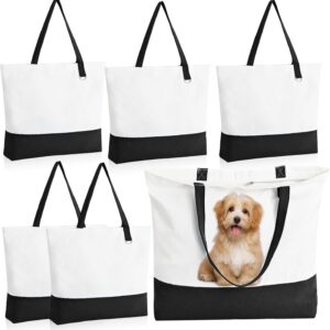 Canvas Tote Bags with Zipper, HWJH Blank Reusable Grocery Bags, Widened Washable Bag with Inner Pocket, Shopping Travel Large Tote Bags for DIY Heat Transfer, Christmas Craft Gift (Black/White)