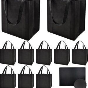 10 Pack Reusable Reinforced Handle Grocery Bags – Heavy Duty Large Shopping Totes with Thick Plastic Bottom can hold 40 lbs (10, black)