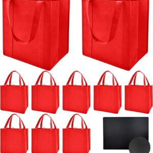 10 Pack Reusable Reinforced Handle Grocery Bags – Heavy Duty Large Shopping Totes with Thick Plastic Bottom can hold 40 lbs (10, black)