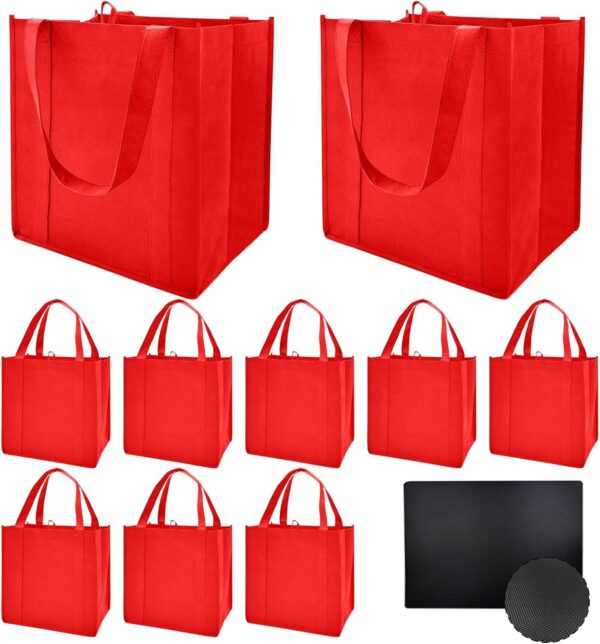 10 Pack Reusable Reinforced Handle Grocery Bags – Heavy Duty Large Shopping Totes with Thick Plastic Bottom can hold 40 lbs (10, black)