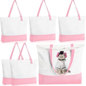 Canvas Tote Bags with Zipper, HWJH Blank Reusable Grocery Bags, Widened Washable Bag with Inner Pocket, Shopping Travel Large Tote Bags for DIY Heat Transfer, Christmas Craft Gift